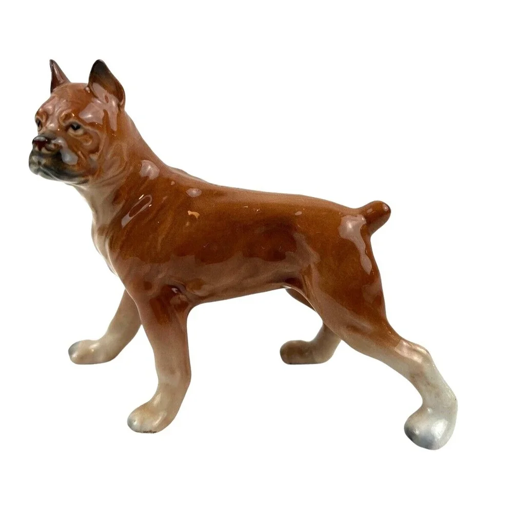 Vintage‎ Ceramic Champion Boxer Female Dog Brown Standing No Markings EUC